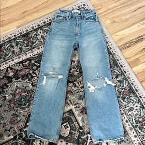 Abercrombie & Fitch 90’s Relaxed Jean High Rise Distressed Light Blue Jeans